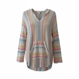 BUC-EE’S Pastel Striped Hooded V-Neck Sweater - Multicolor Size Small